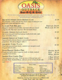 Oasis Outback Menu